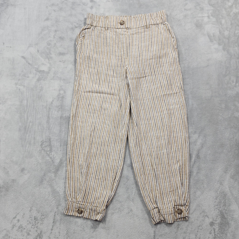 Jules & Leopold Pants Womens PS PETITE Beige Stripe Linen Blend Capri Cuffed